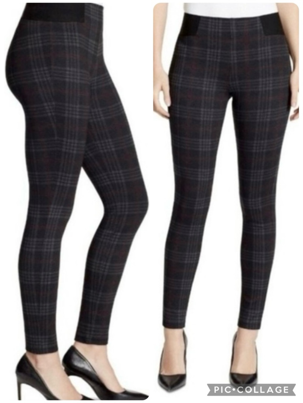 William Rast  Plaid Black Grey Red Ponte Knit Leggings S (Jrs) Preppy Chic
